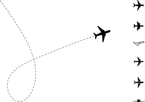 Airplane line path vector icon of air plane flight route with start point Stock Illustration