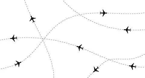 Airplane line path vector icon of air plane flight route with start point Stock Illustration