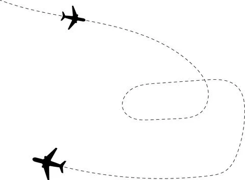 Airplane line path vector icon of air plane flight route with start point Stock Illustration