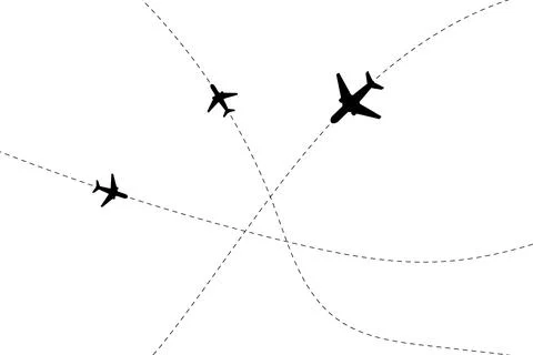 Airplane line path vector icon of air plane flight route with start point Stock Illustration