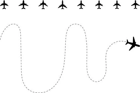 Airplane line path vector icon of air plane flight route with start point Stock Illustration