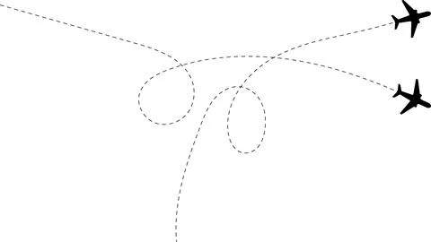 Airplane line path vector icon of air plane flight route with start point Stock Illustration