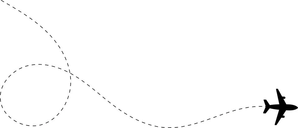Airplane line path vector icon of air plane flight route with start point Illustrazione stock