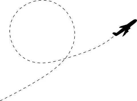 Airplane line path vector icon of air plane flight route with start point 库存插图