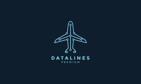 Airplane line tech connect  logo icon illustration design Stock Illustration