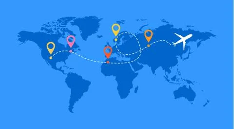 Airplane line vector icon of air plane flight route with start point and line 스톡 일러스트