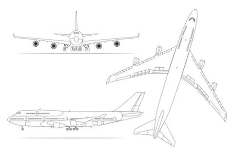 Airplane, linear icon set on a white background isolated vector illustration Stock Illustration
