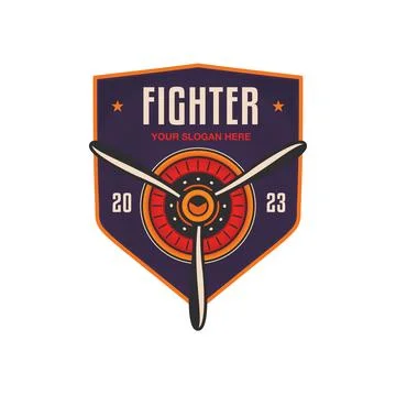 Airplane logo template with propeller. Plane fighter badge graphics for tshirt イラスト素材