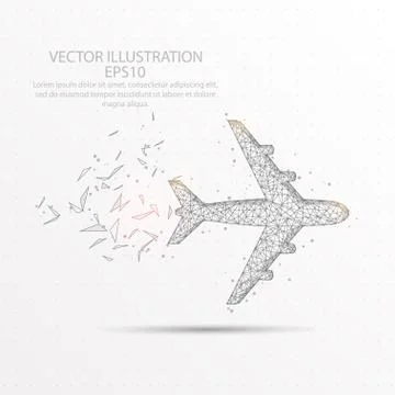 Airplane low poly wire frame on white background. Stock Illustration
