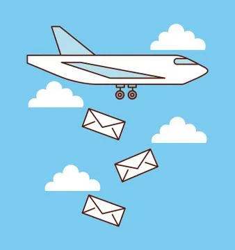 Airplane mail envelope falling sky image Stock Illustration