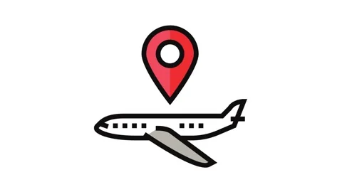 Airplane map location color icon animation Stock Footage 326104750