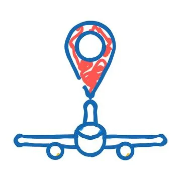 Airplane map location icon doodle illustration 스톡 일러스트