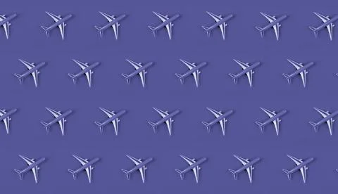Airplane, miniature pattern on very peri lavender background. Stock Photos