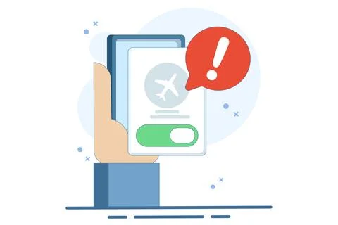 Airplane mode concept, Airplane mode warning on screen, smartphone or tablet. Illustrazione stock