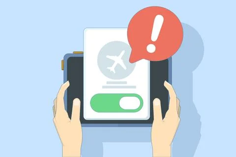 Airplane mode concept, Airplane mode warning on screen, smartphone or tablet. Illustrazione stock