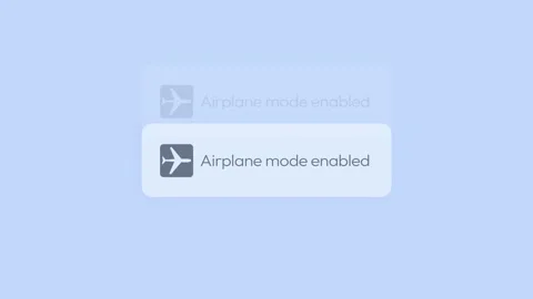 Airplane mode enabled notification on the plane blue background 4k animation Stock Footage 313343575
