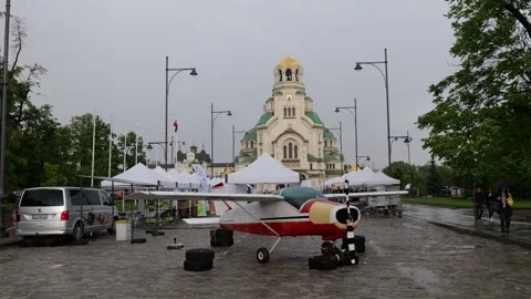Airplane model in front St. Alexander Nevski Cathedral Stock Footage 310551888