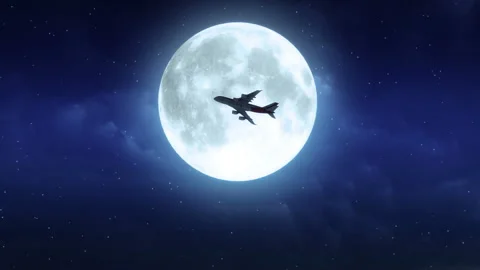 Airplane Moon Sky Night Background Stock Footage 253109045