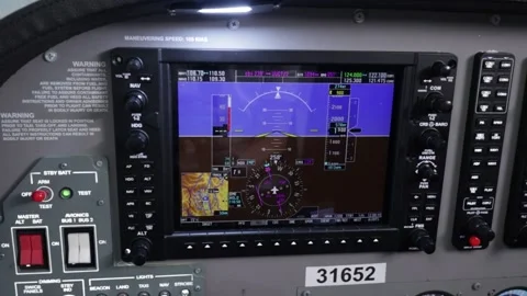 Airplane navigation pad with skyline closeup Stock Footage 224026168