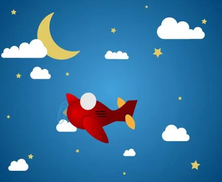 Airplane at night Stock Illustration
