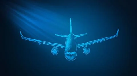 Airplane in the night sky Stock Illustration
