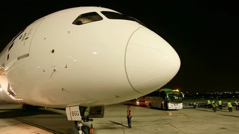 Airplane nose at night Stock Footage 77101349