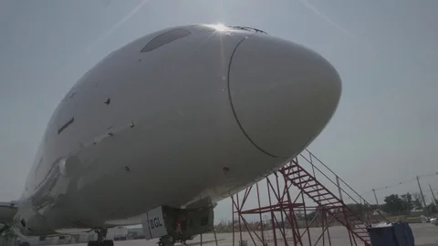Airplane nose with staircase Stock Footage 77101358