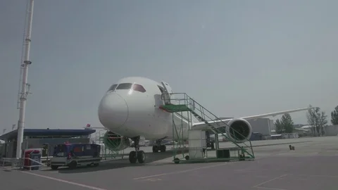 Airplane nose with staircase Stock Footage 77129429