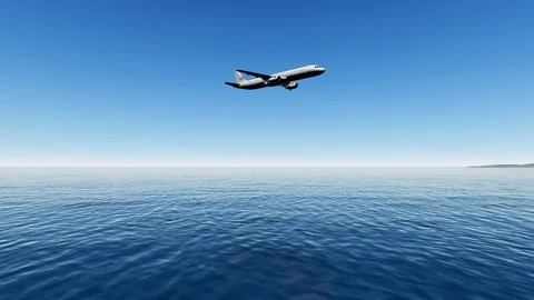 Airplane Ocean View, 4K Animation, 3D Rendering Stock Footage 122247631