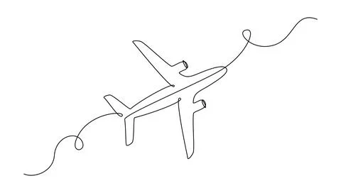 Airplane in one Continuous line drawing. Editable stroke. Simple vector Stock Illustration