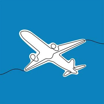 Airplane one line colourful vector illustration Stock Illustration