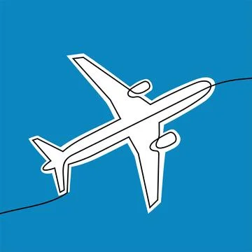 Airplane one line colourful vector illustration Stock-Illustration