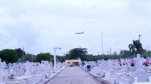 Airplane over cemetery Stock Footage 11846497