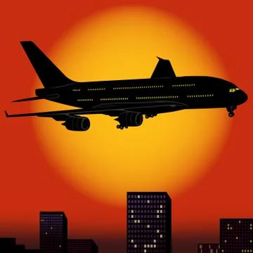 Airplane Over City Stock Illustration