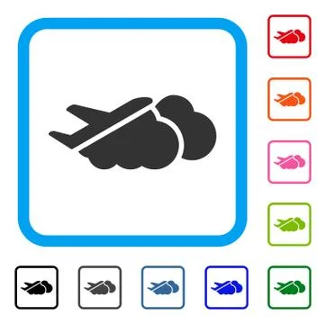 Airplane Over Clouds Framed Icon Stock Illustration