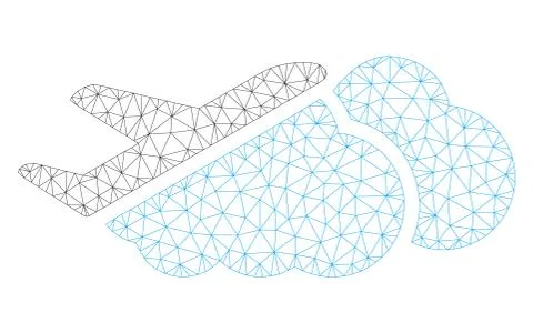 Airplane Over Clouds Polygonal Frame Vector Mesh Illustration Stock Illustration