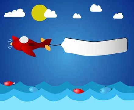 Airplane over ocean Stock Illustration