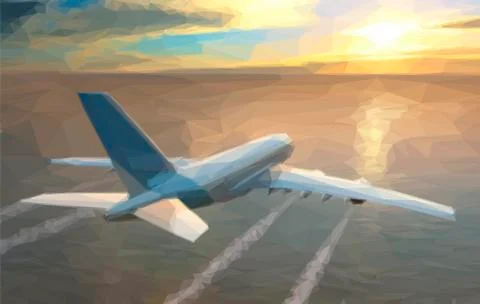 Airplane over ocean Stock Illustration