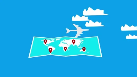 Airplane over world map with location pins animation 動画素材 335113946