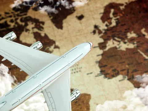 Airplane over world map Stock Photos