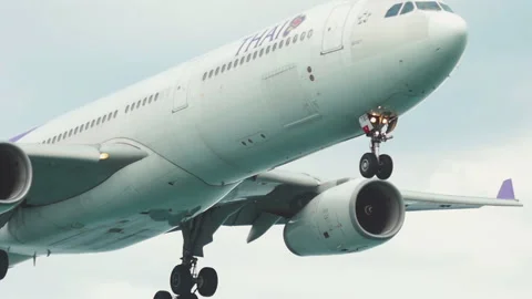 Airplane overhead, landing, close-up Stock Footage 155321851