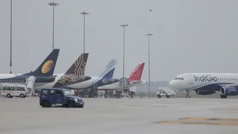 Airplane Parking Stock Footage 99876900