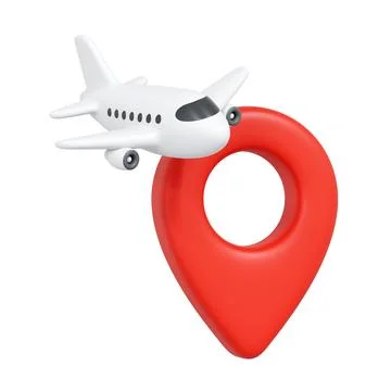 Airplane Passing Location Pin 3D Illustration Stock Illustration