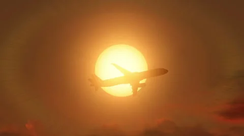 Airplane passing through the sun Stock-Footage 34478004
