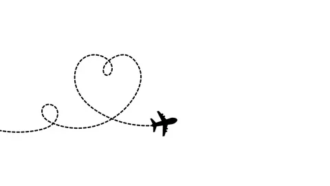Airplane Path Animation, Dotted Line Drawing a Heart on White Background Video stock 317419061