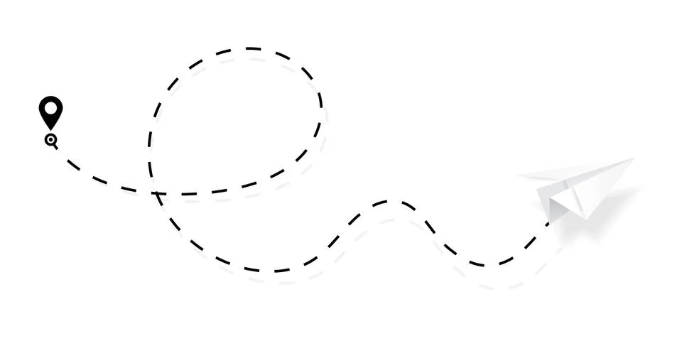 Airplane path in dotted, dashed line shape. Route of paper plane isolated on  Stock Illustration