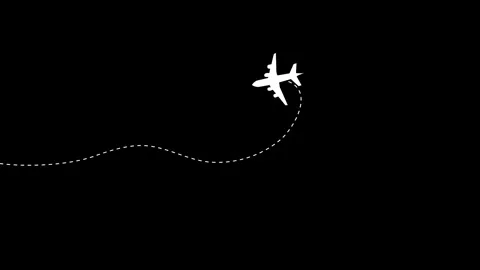 Airplane path drawing a heart line animation isolated on black background Stock Footage 343348182