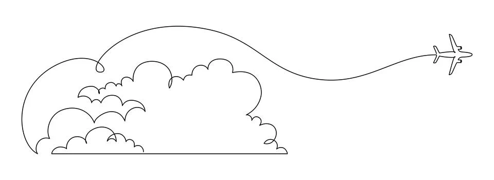 Airplane path in the sky in One Continuous line drawing. Business Concept of Stock Illustration