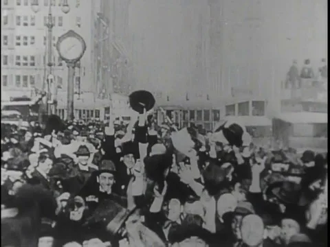 An airplane performs a precision bombing at the end of WWI. Parachuters jump Video stock 75298544