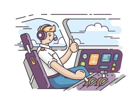 Airplane pilot in cockpit Stock Illustration